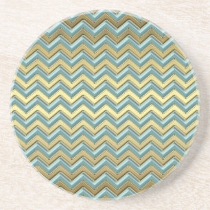 Dessous De Verre En Grès Or et Turquoise Motif Chevron