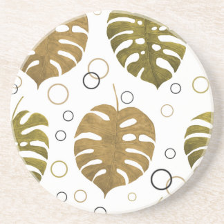 Dessous De Verre En Grès Or tropical : aquarelle de feuille de monstère