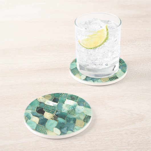 Dessous De Verre En Grès Or vert Abstrait (Côté)