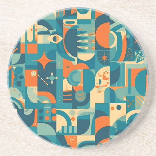 Dessous De Verre En Grès Orange and Teal Geometric Abstract (Devant)