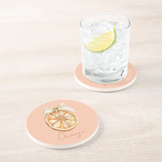 Dessous De Verre En Grès Orange avec joli nœud en crème (Côté)
