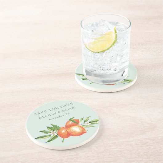 Dessous De Verre En Grès Orange Blossoms Citrus Mariage botanique (Côté)