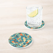 Dessous De Verre En Grès Orange et sarcelle abstrait géométrique (Côté)