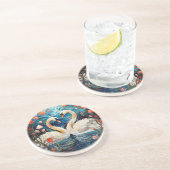 Dessous De Verre En Grès Orange Floral Romantic Swans Vitrail (Côté)