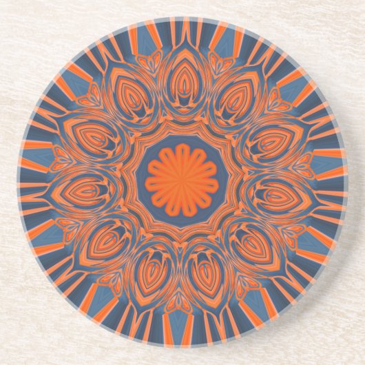 Dessous De Verre En Grès Orange Navy Blue Mandala (Devant)