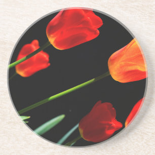 Dessous De Verre En Grès Orange Rouge Tulip Fleurs Arrière - plan noir