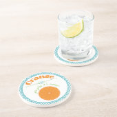 Dessous De Verre En Grès Orange You Glace Son Été avec Frontière Turquoise (Côté)