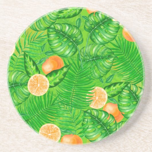 Dessous De Verre En Grès Oranges et feuilles tropicaux (Devant)