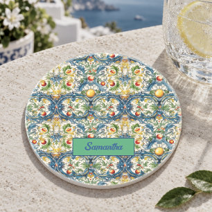 Dessous De Verre En Grès Oranges méditerranéennes siciliennes bleu majoliqu