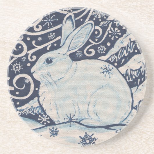 Dessous De Verre En Grès Original Noël Rabbit Bleu & Blanc (Devant)