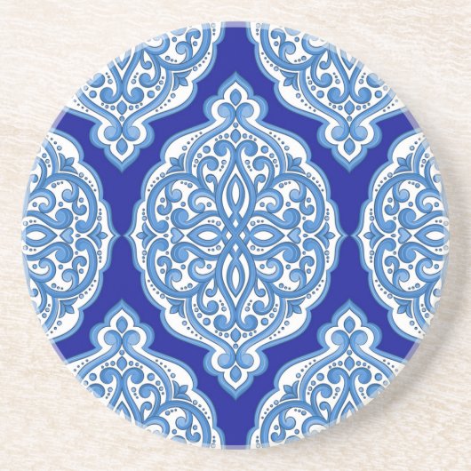 Dessous De Verre En Grès Ornement turc, blanc-bleu de luxe. (Devant)