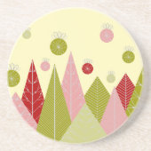 Dessous De Verre En Grès Ornements et arbres Illustration de Noël (Devant)