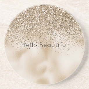 Dessous De Verre En Grès Ours en peluche Brun Or Glam Paillettes