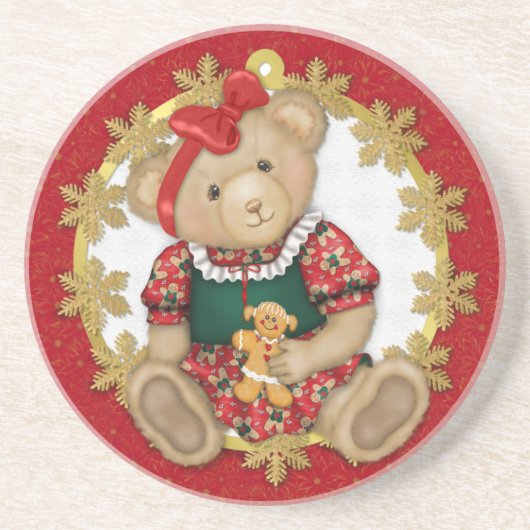 Dessous De Verre En Grès Ours en peluche de Noël - Fille (Devant)