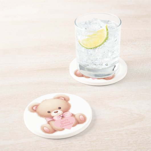 Dessous De Verre En Grès Ours en peluche rose (Côté)