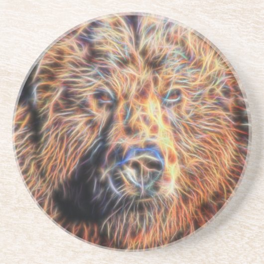 Dessous De Verre En Grès Ours Grizzly Fractal (Devant)