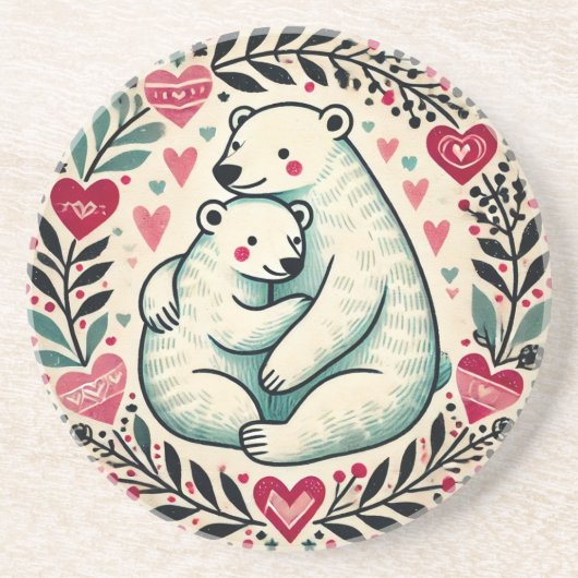 Dessous De Verre En Grès Ours polaires Ours de Saint Valentin (Devant)