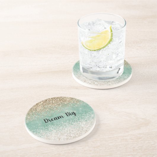 Dessous De Verre En Grès Pailleté Blanc Menthe Glam Or (Côté)
