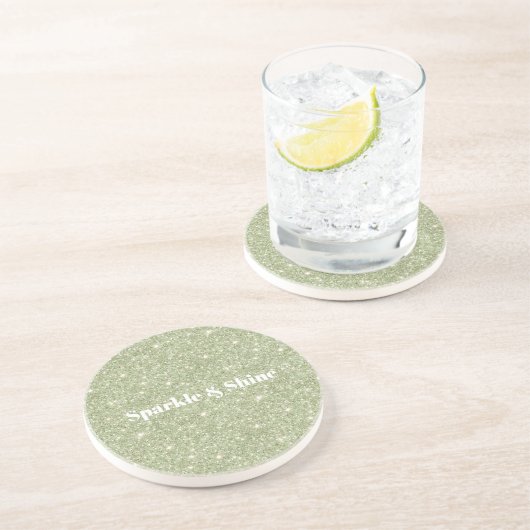 Dessous De Verre En Grès Paillettes Vertes Étincelles (Côté)