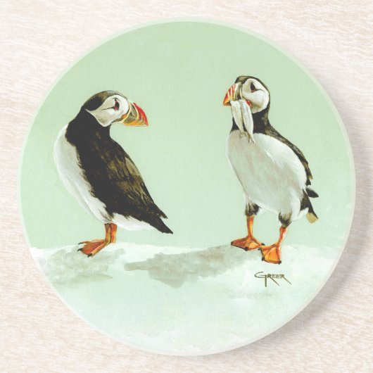 Dessous De Verre En Grès Pair d'oiseaux de pouffin antarctiques (Devant)