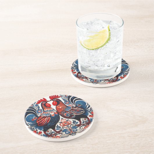 Dessous De Verre En Grès Paire de coqs de style Dala (Côté)