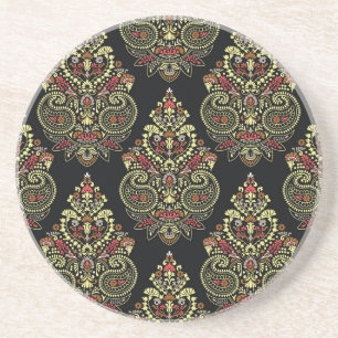 Dessous De Verre En Grès Paisley, arrière - plan noir géométrique