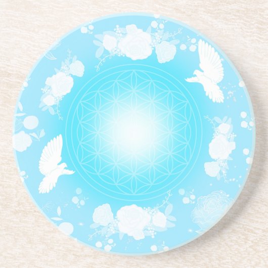 Dessous De Verre En Grès Paix – Fleur de Vie (Devant)