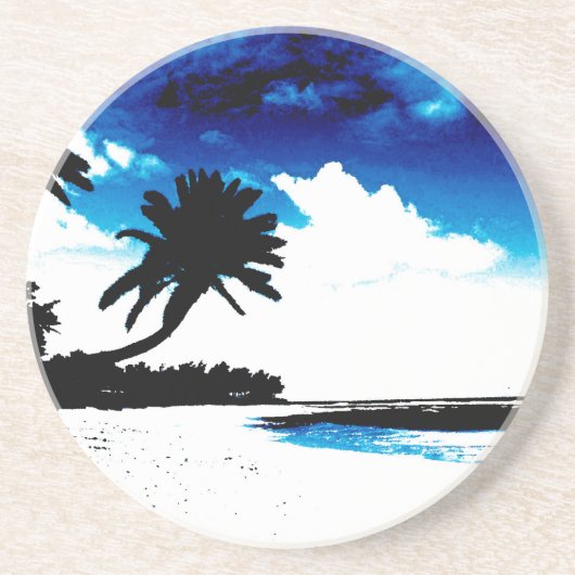 Dessous De Verre En Grès Palmier blanc noir bleu Silhouette (Devant)