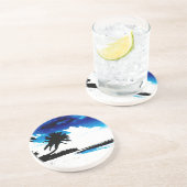 Dessous De Verre En Grès Palmier blanc noir bleu Silhouette (Côté)