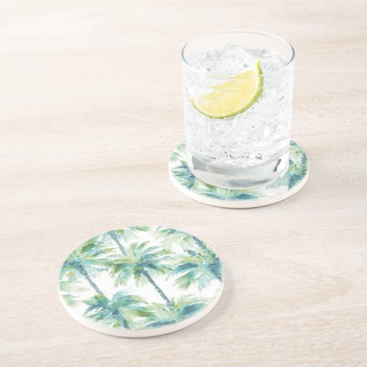 Dessous De Verre En Grès Palmier Bleu Vert Cyan (Côté)