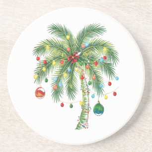 Dessous De Verre En Grès Palmier de Noël tropical avec lumières et ornam