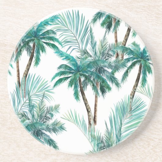 Dessous De Verre En Grès Palmier tropical : Motif de la jungle aquarelle. (Devant)