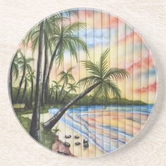 DESSOUS DE VERRE EN GRÈS PALMIERS TROPICAUX AVEUGLES DE PLAGE (Devant)