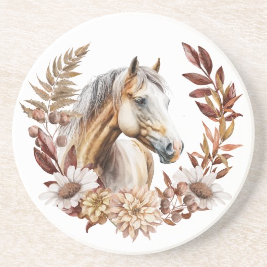 Dessous De Verre En Grès Palomino Gold Quarterhorse Automne Wreath (Devant)
