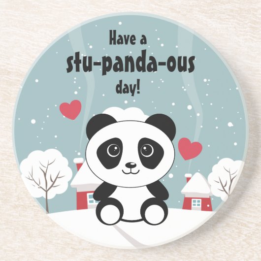 Dessous De Verre En Grès Panda Bébé Cute En Hiver Gris Neige (Devant)