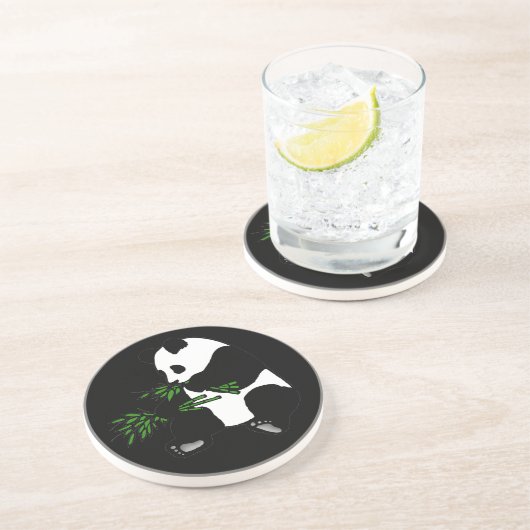 Dessous De Verre En Grès Panda géant mange du bambou noir (Côté)
