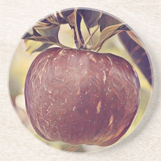 Dessous De Verre En Grès Panier avec pomme peinture de pommier (Devant)