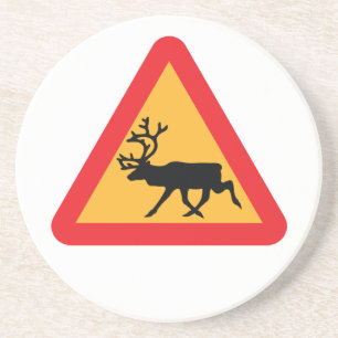 Dessous De Verre En Grès Panneau de signalisation suédois Caution Reindeer