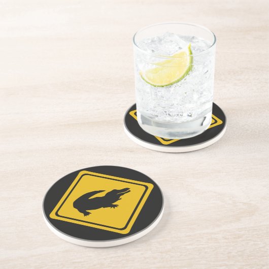 Dessous De Verre En Grès panneau routier de crocodile (Côté)