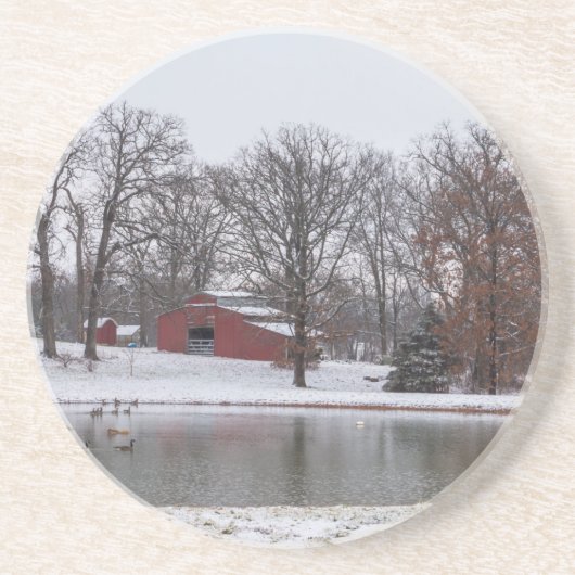 Dessous De Verre En Grès Pano de la ferme d'hiver (Devant)
