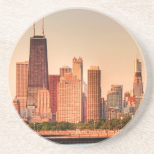 Dessous De Verre En Grès Panorama d'horizon de Chicago au lever de soleil