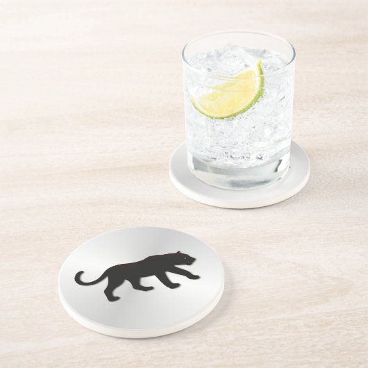 Dessous De Verre En Grès Panthère noire sur argent (Côté)