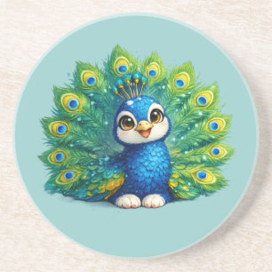 Dessous De Verre En Grès Paon mignon avec grands yeux dessin d'oiseau kawai