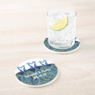 Dessous De Verre En Grès Paons qui s'embrassent