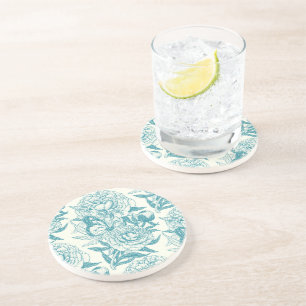 Dessous De Verre En Grès Papier à peintres et papillons, lagon Bleu