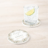 Dessous De Verre En Grès Papier de mariage à l'aquarelle de feuillage d'euc (Côté)