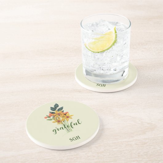 Dessous De Verre En Grès Papier Fleurs Qualisées Grateful grès rond (Côté)