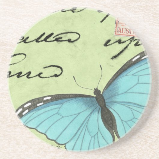 Dessous De Verre En Grès Papillon à ailes bleues sur carte postale Turquois (Devant)