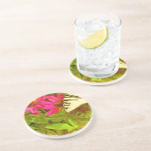 Dessous De Verre En Grès Papillon à queue jaune sur Fleurs Abstrait (Côté)