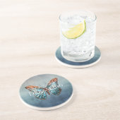 Dessous De Verre En Grès Papillon à texture gris bleu (Côté)